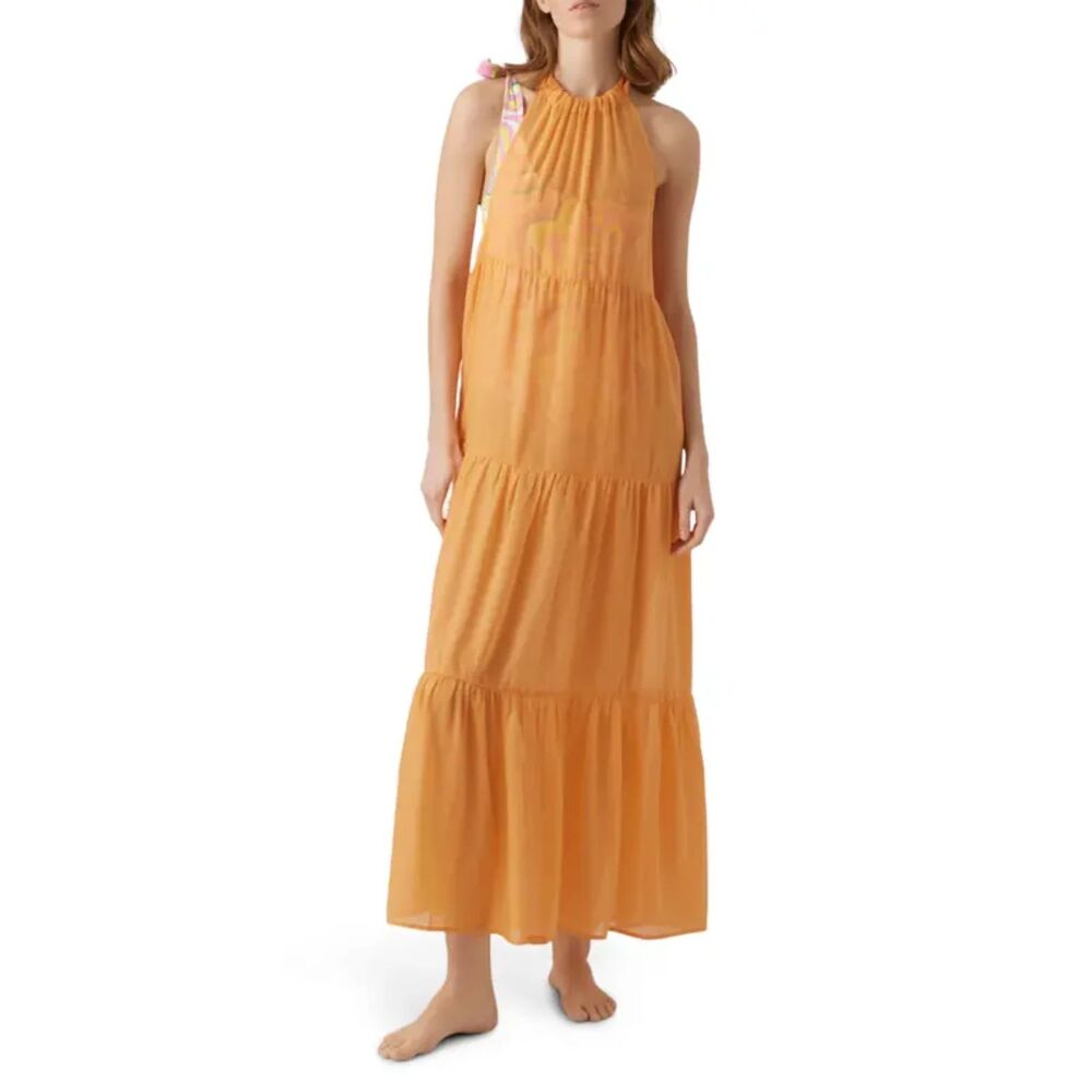 Vero Moda Eva Beach Halter Maxi Dress Swim Coverup Mock Orange Size Medium